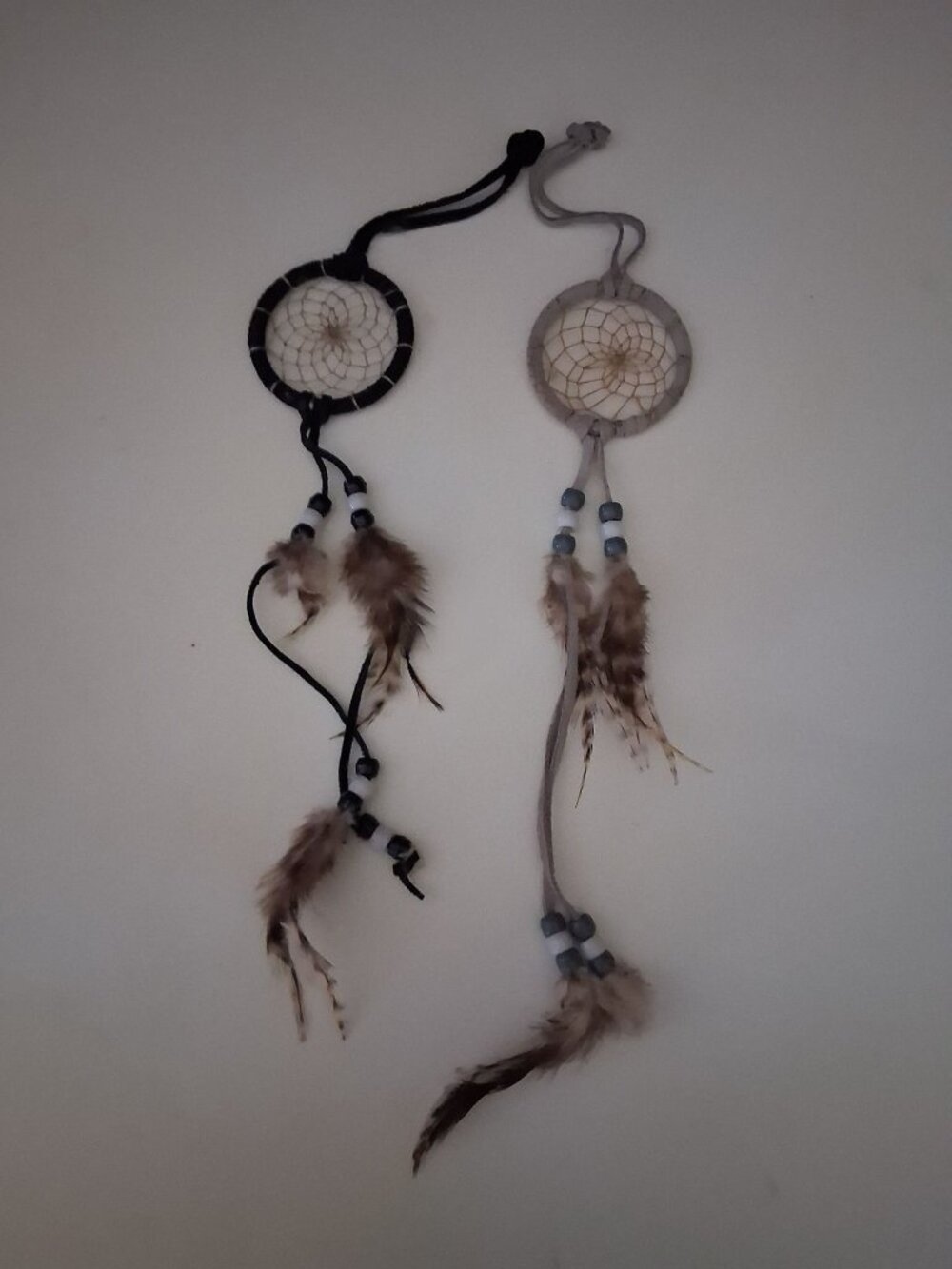 Small Dream Catcher Set Leather Bead and Feather